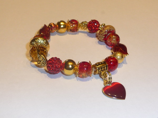 Bracelet élastique rouge et or