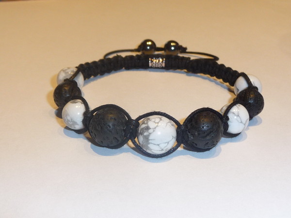 Bracelet shamballa homme pierre de lave et howlite