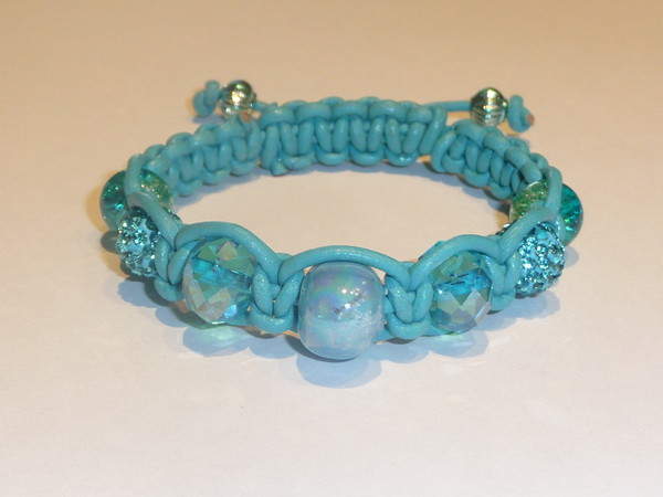 Bracelet shamballa cuir turquoise