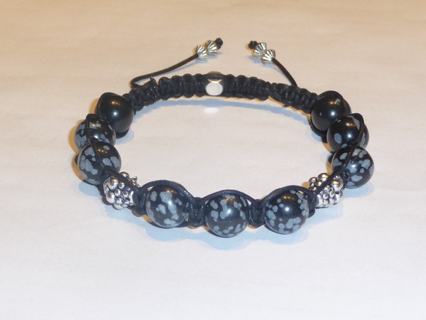 Bracelet shamballa homme obsidienne flocon de neige