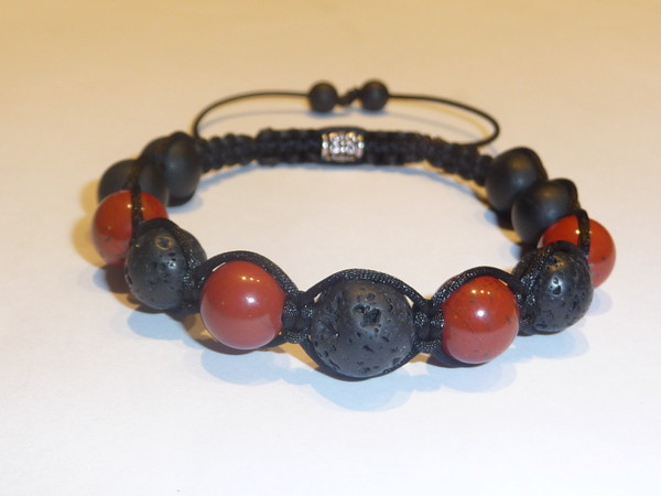 Bracelet shamballa homme jaspes rouges et pierres de lave