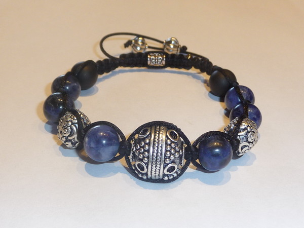 Bracelet shamballa homme sodalite et métal argenté