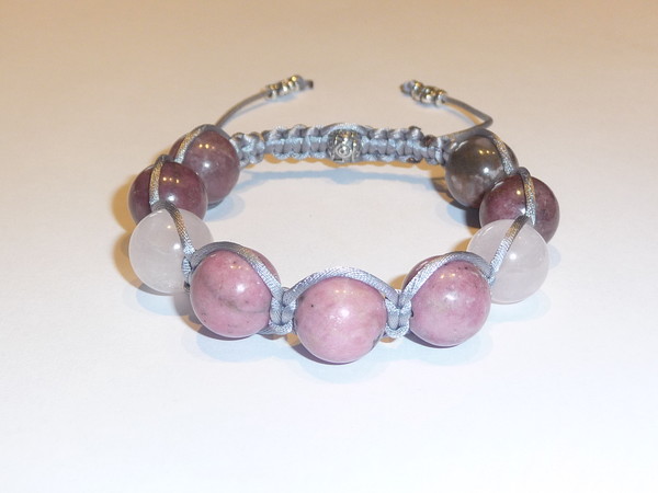 Bracelet shamballa femme rhodonite et quartz rose