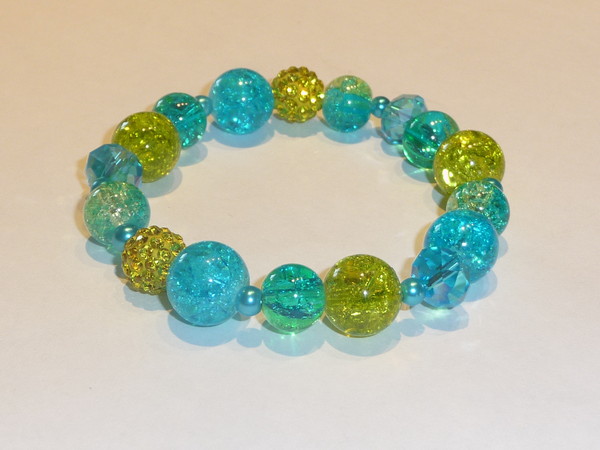 Bracelet élastique turquoise et anis